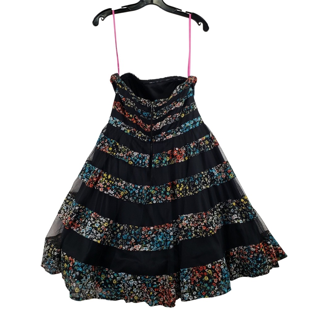 Betsey Johnson Fit & Flare Dress Womens 12 Black Floral Tiered Whimsigoth Y2K - Picture 6 of 11
